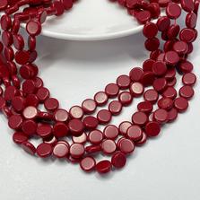 Коралл тонированный красный "таблетка" 8 х 3 мм, нить 20 см
