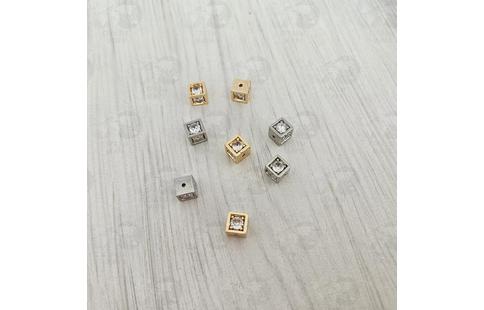 Бусина "кубик" с кристаллами, 7 мм